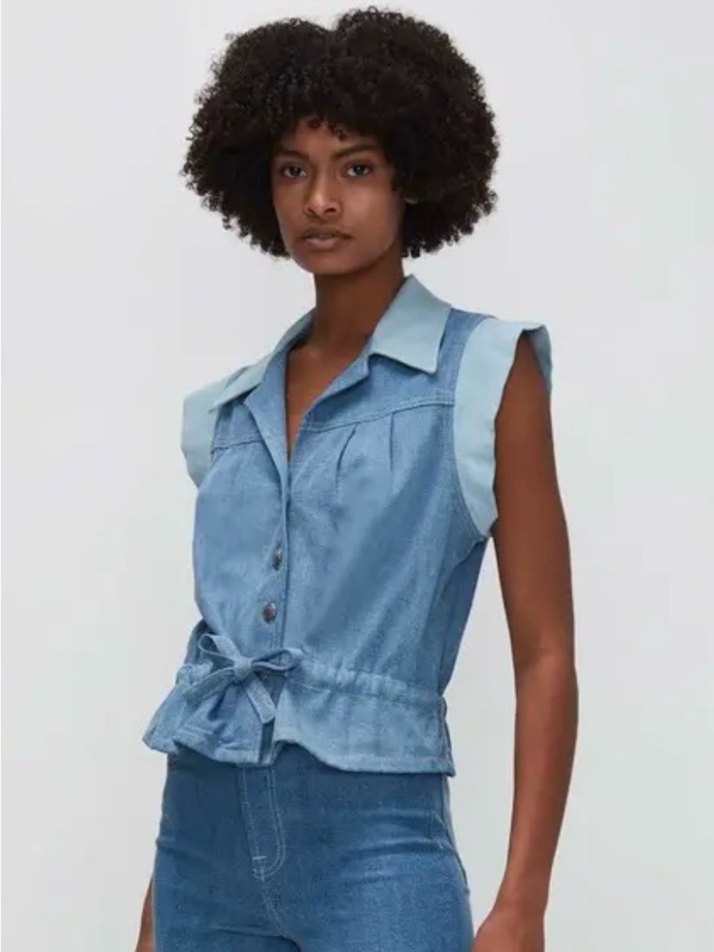 7 For All Mankind Light Blue Denim Sleeveless Button Front Vest or Top